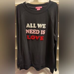 Isaac Mizrahi Black Crewneck, women’s Valentine’s Day Top, sweatshirt